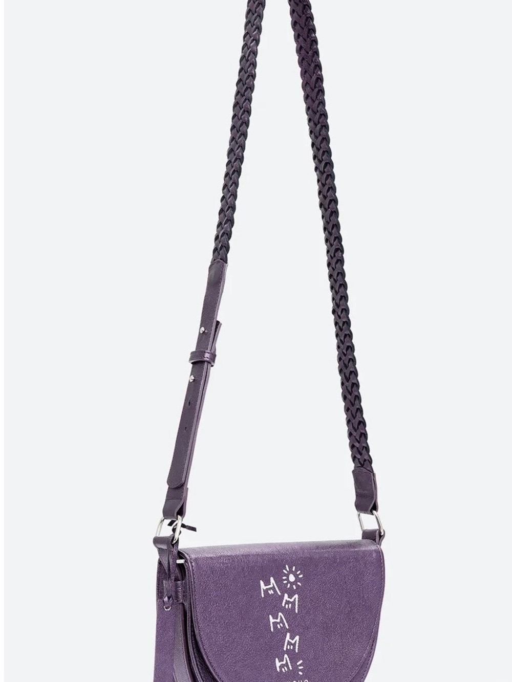 Braided-Strap Purple Saddle Shoulder Bag